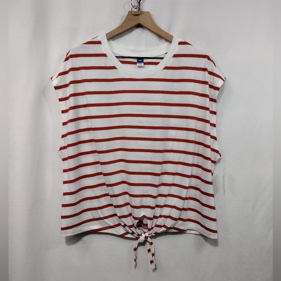 NWT Old Navy EveryWear Tie-Front Top Women's XXL White Red Retro 90s Y2K Casual - Picture 2 of 11